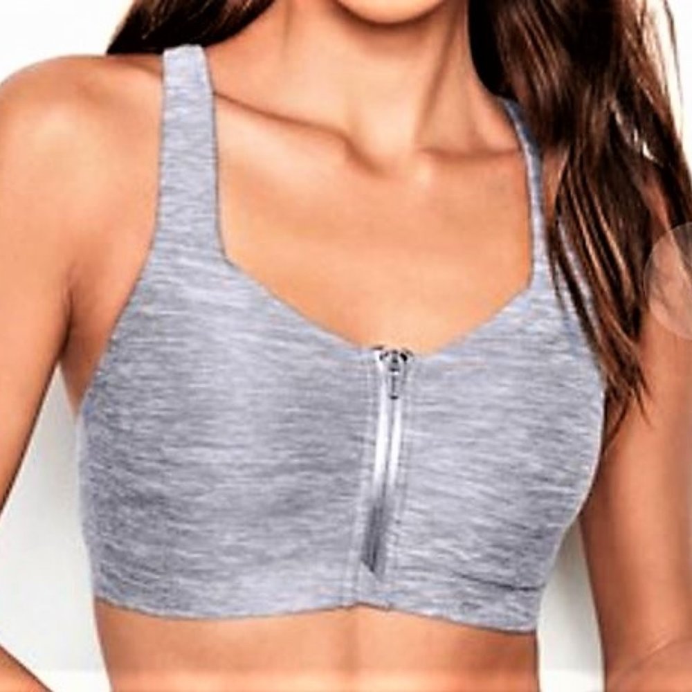 Victoria's Secret Womens 34 DD Gray Sports "Knockout" Racerback Zip Up Bra $59